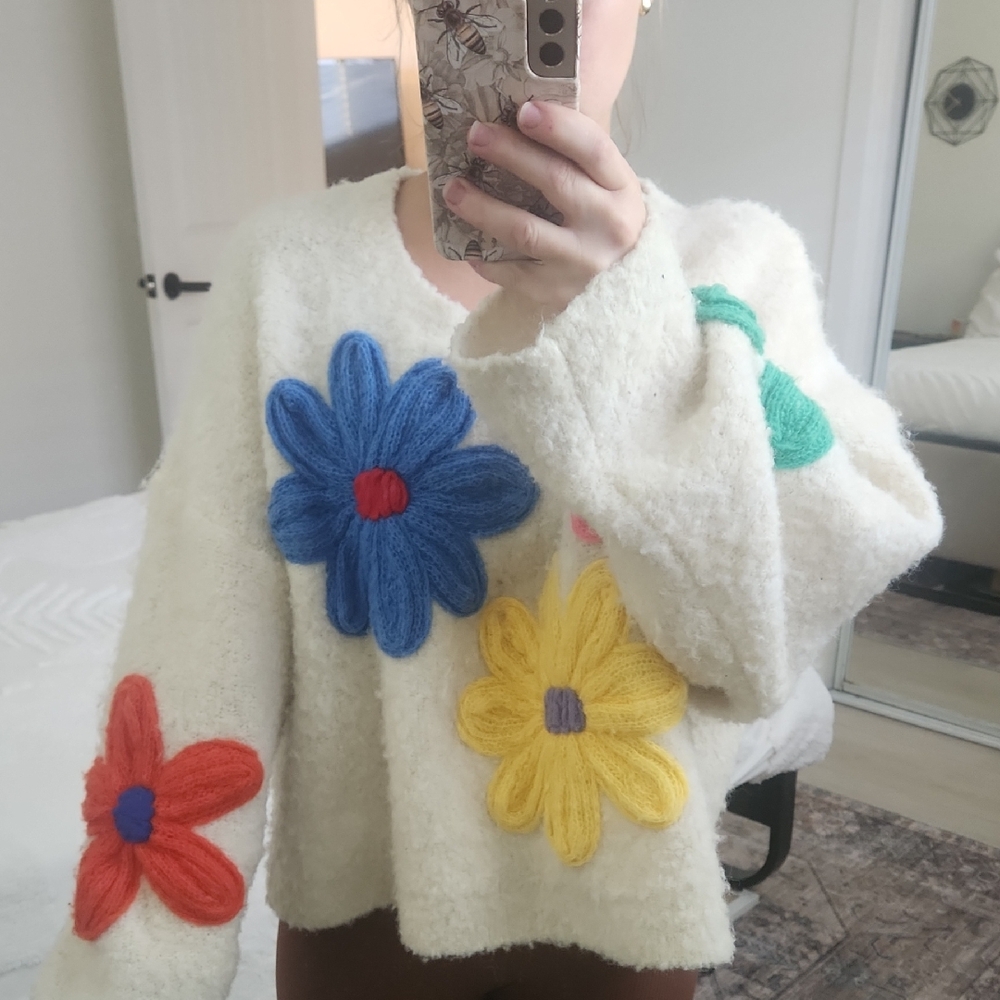 Cozy Sweater with Bold Floral Accents